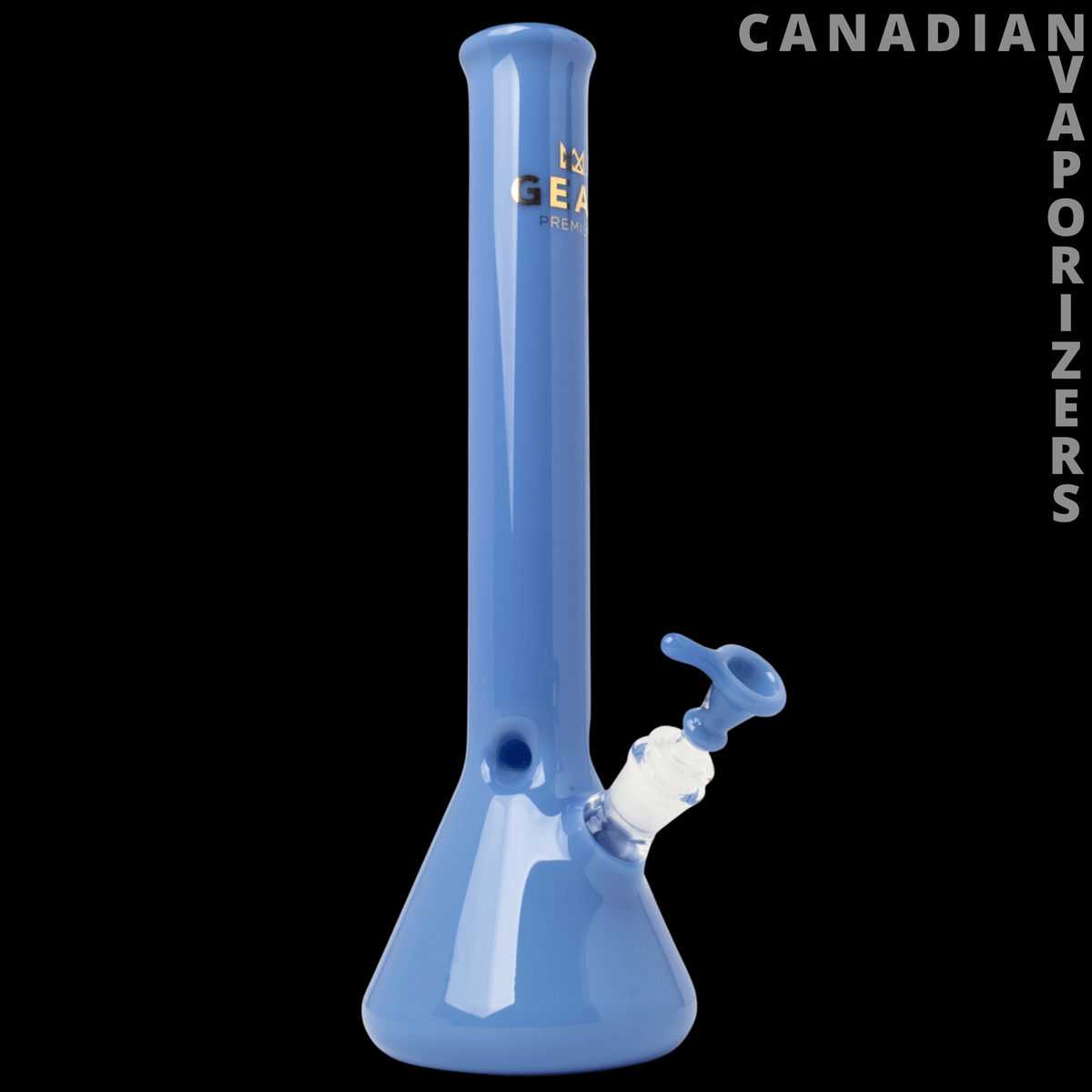Gear Premium 14" Beaker Tube - Blue 14-inch glass beaker tube with a flared base, side joint, and clear glass bowl.