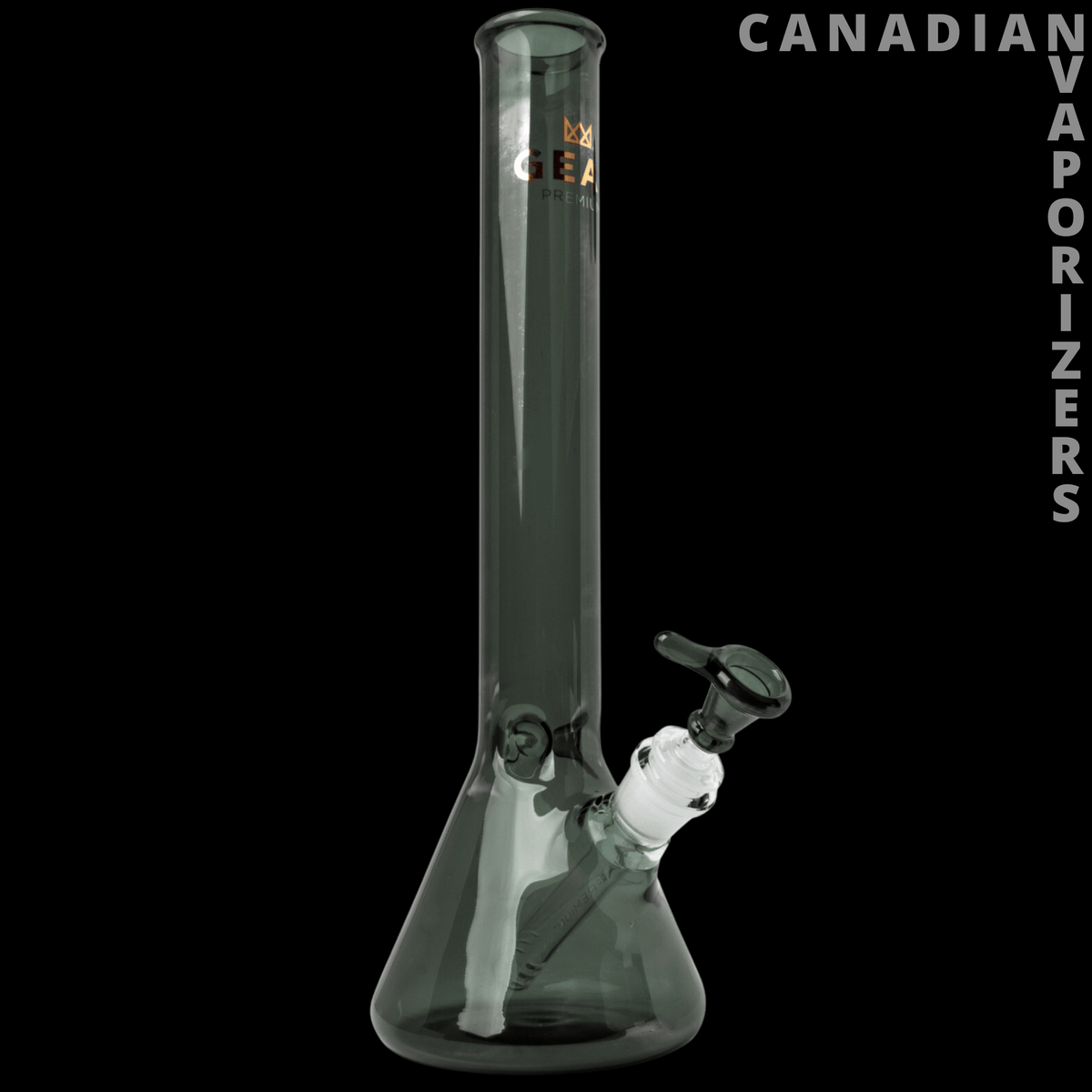 Gear Premium 14" Beaker Tube - Smoke-tinted glass beaker tube with a wide conical base and angled joint.