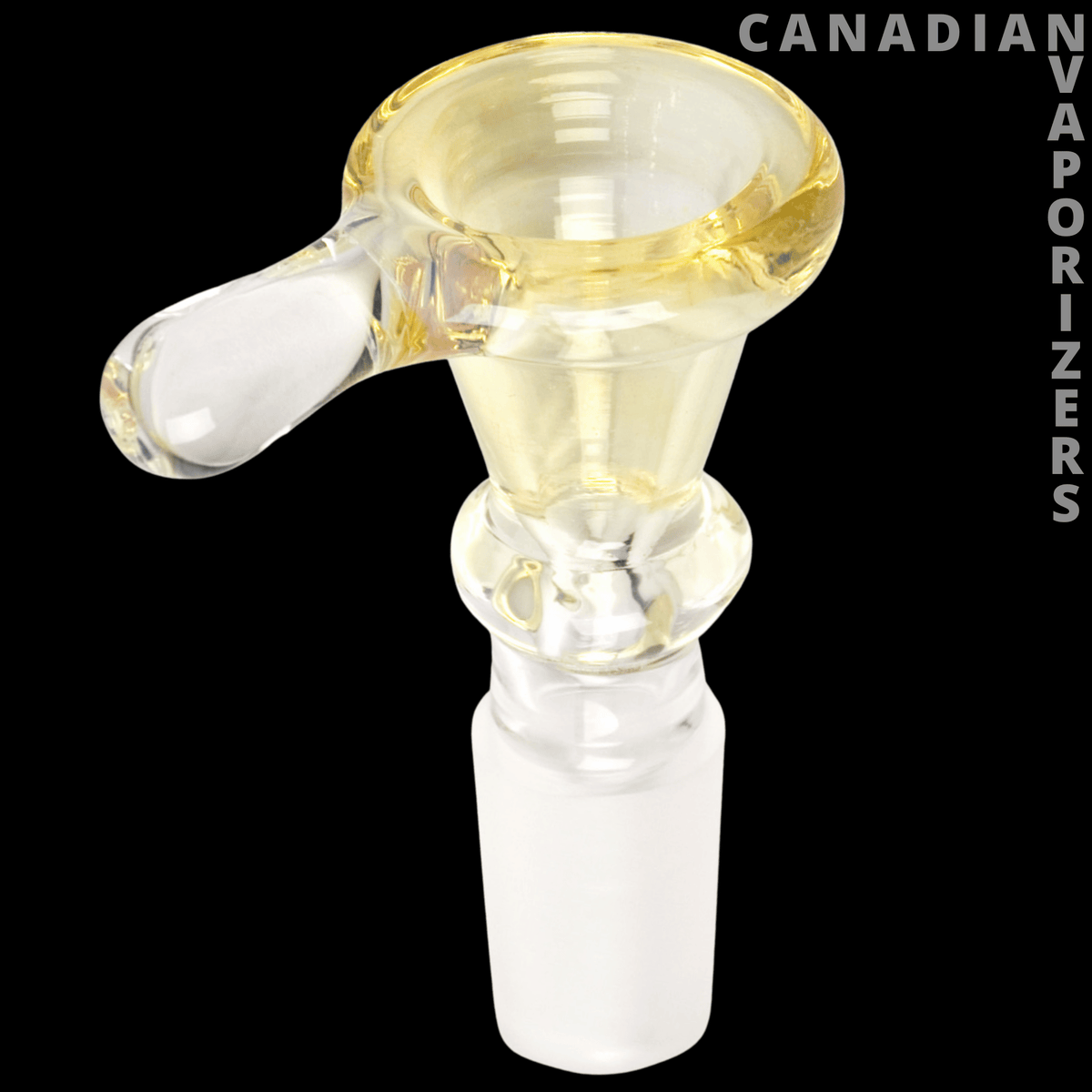 Gear Premium 14mm Thumper Cone Pull-Out - Clear glass 14mm pull-out bowl with an amber-tinted rim, side handle, and tapered frosted joint.