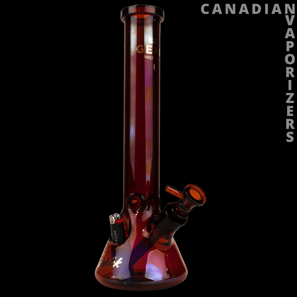 Gear Premium 15" 7mm Thick Sidekick Beaker Tube - Dark red glass beaker tube with a wide base, sidekick joint, and black accents.