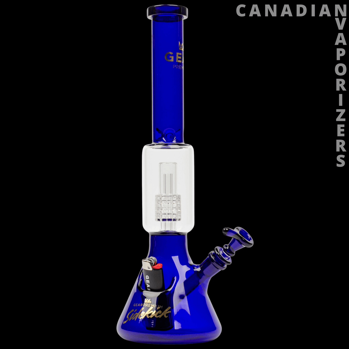 Gear Premium 15.5" Sidekick Boost Beaker Tube - Blue glass beaker tube with a white sidekick chamber, angled joint, and flared base.