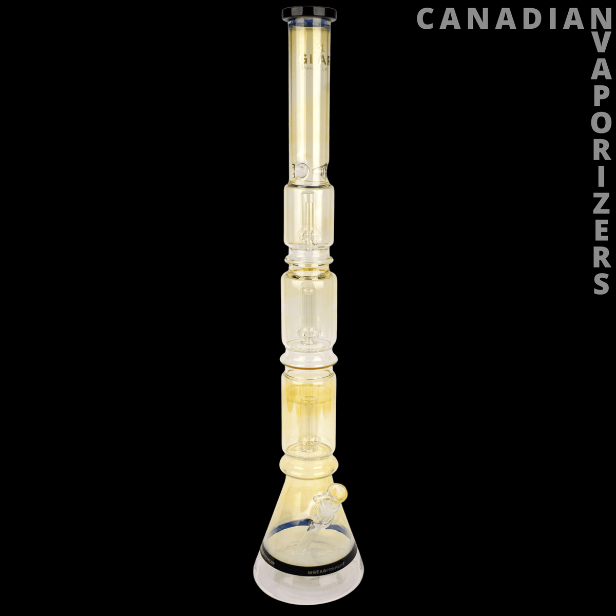 Gear Premium 32" Tuxedo Sultan Beaker Tube - Tall translucent yellow glass beaker tube with a flared black-rimmed base and stacked decorative chambers.