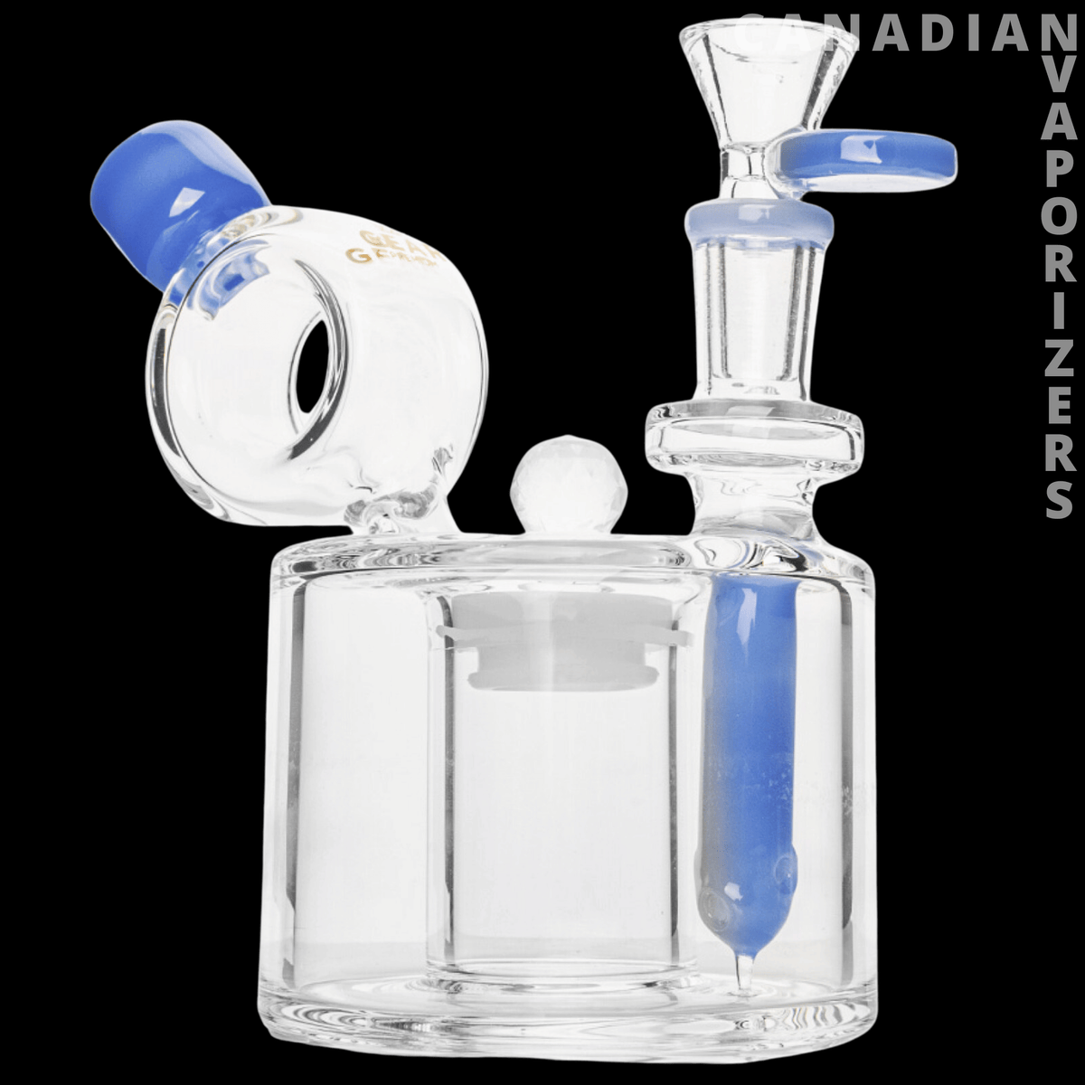 Gear Premium | 6" Cache Money Bubbler - Clear glass bubbler with a rounded chamber, blue accents, and a matching blue side mouthpiece.