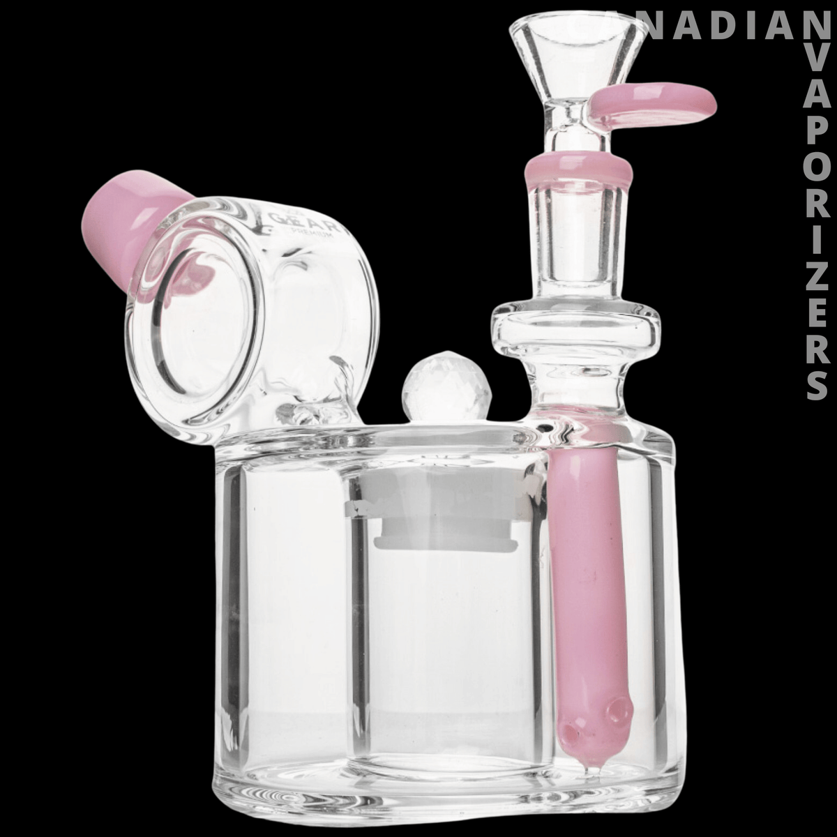 Gear Premium | 6" Cache Money Bubbler - Clear glass 6-inch bubbler with a pink side chamber, curved mouthpiece, and upright bowl.