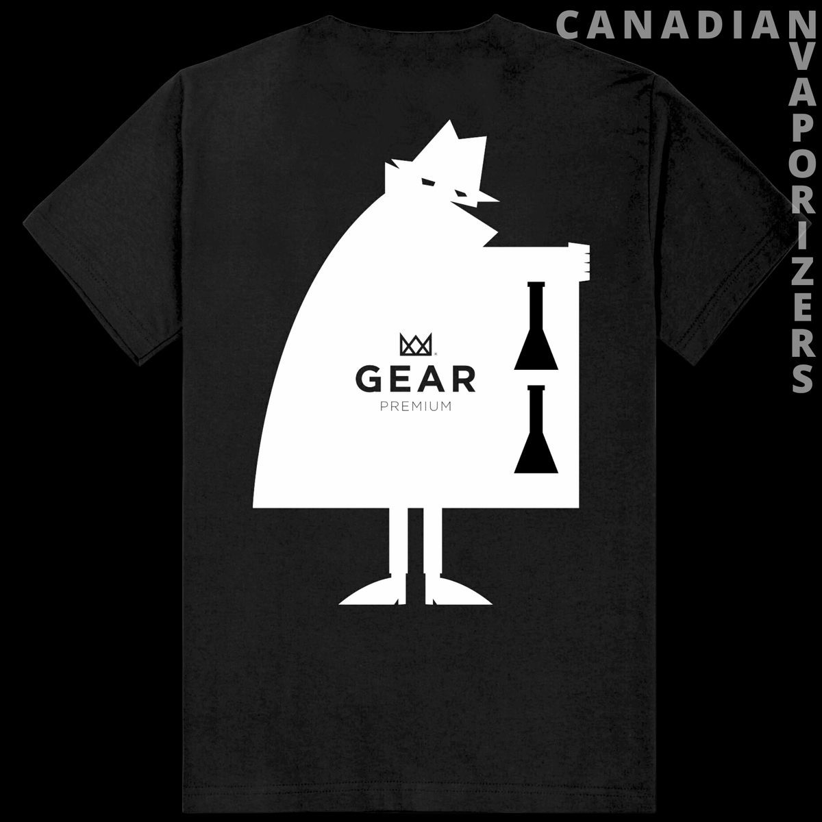 Gear Premium Black "Neighborhood Watch" T-Shirt - Black T-shirt featuring a large white crowned figure graphic and “GEAR PREMIUM” text on the back.