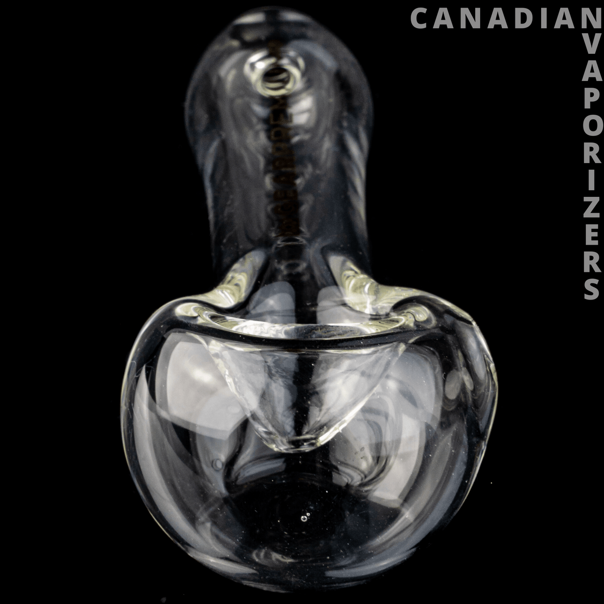 Gear Premium Pipe - Clear glass pipe with a rounded bulbous bowl, curved chamber, and dark central stem.