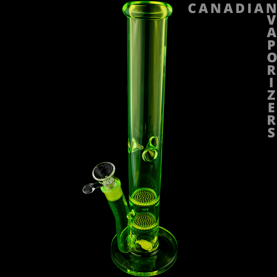 Green 17" Day Glow Stemless Tube With Dual Honeycomb Percs - Canadian Vaporizers