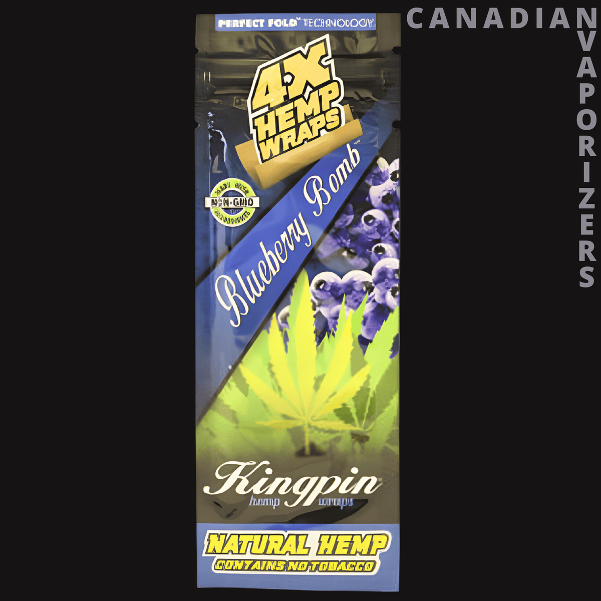 KingPin Hemp Wraps (Display of 25) - Kingpin Blueberry Bomb hemp wraps display box with purple berries and green hemp leaves on the packaging.