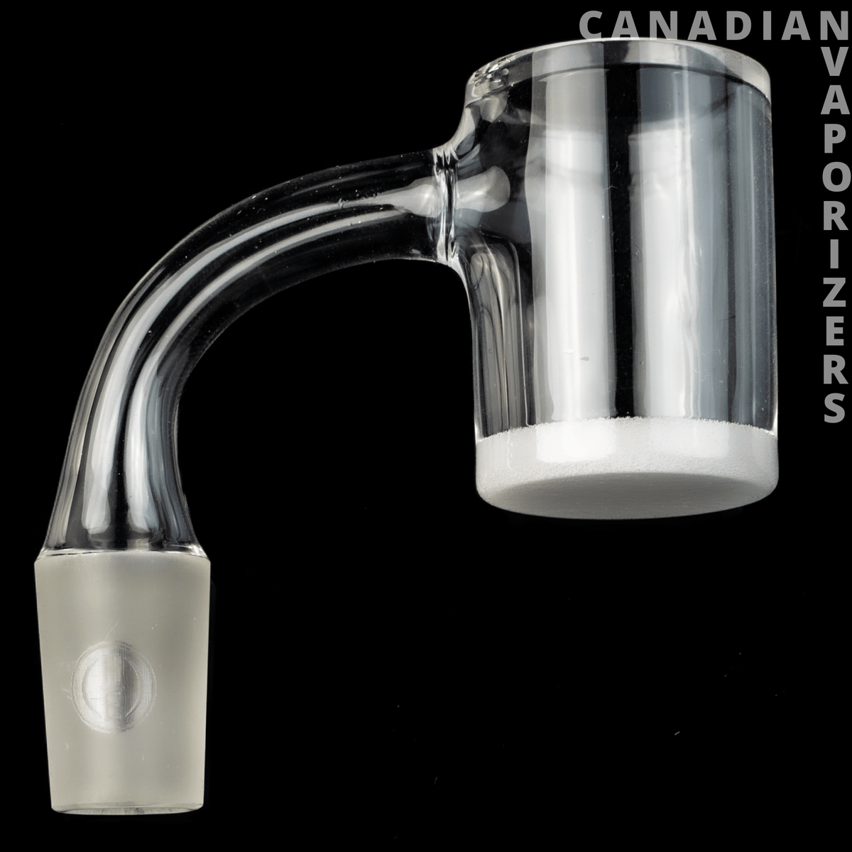 Highly Educated Gavel V2 14mm Male 90 Degree Quartz Banger - Clear quartz banger with a 90-degree curved arm, frosted male joint, and thick flat-bottom bucket.