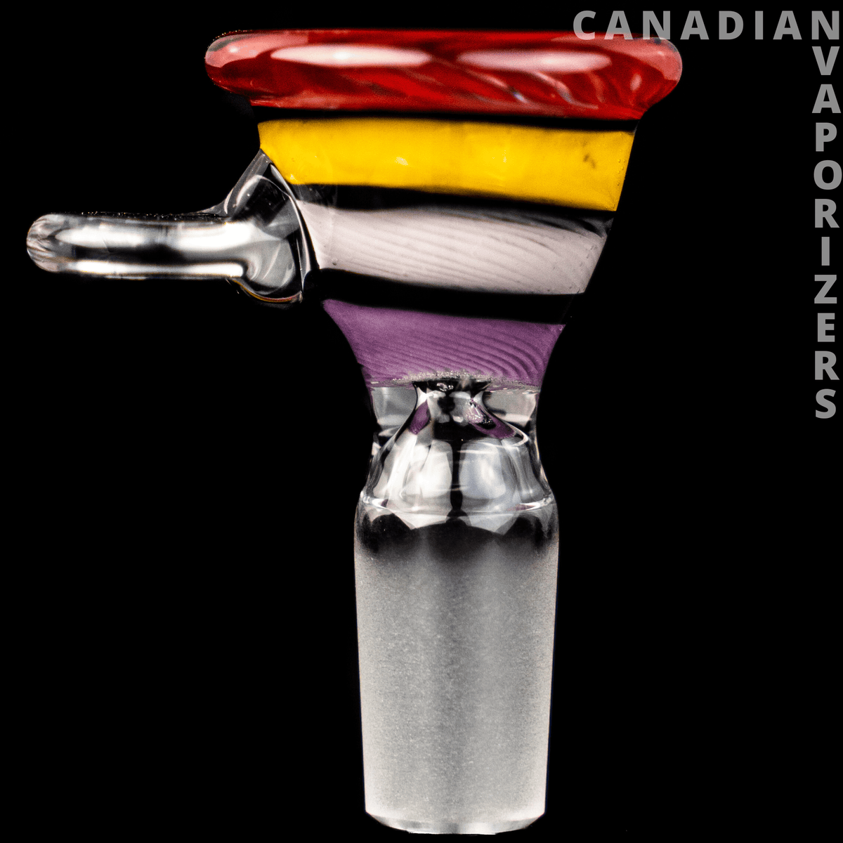 IL Glass 14MM Rainbow Bowl - 14mm glass bowl with red, yellow, white, and purple rainbow bands and a clear stem.