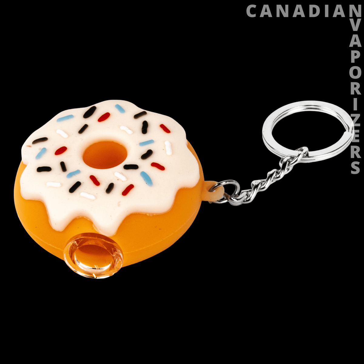 Lit Silicone 2.25" Donut Hand Pipe &amp; Keychain - Blue silicone donut-shaped hand pipe with white icing, colorful sprinkles, and a silver keychain ring.