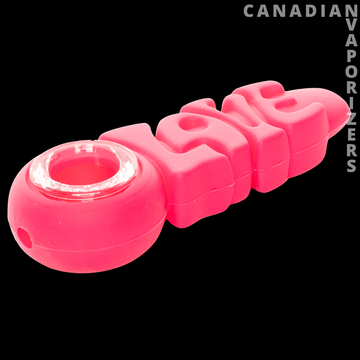 Lit Silicone 4" Love Hand Pipe - Bright pink silicone hand pipe with a round bowl and raised LOVE lettering along the stem.