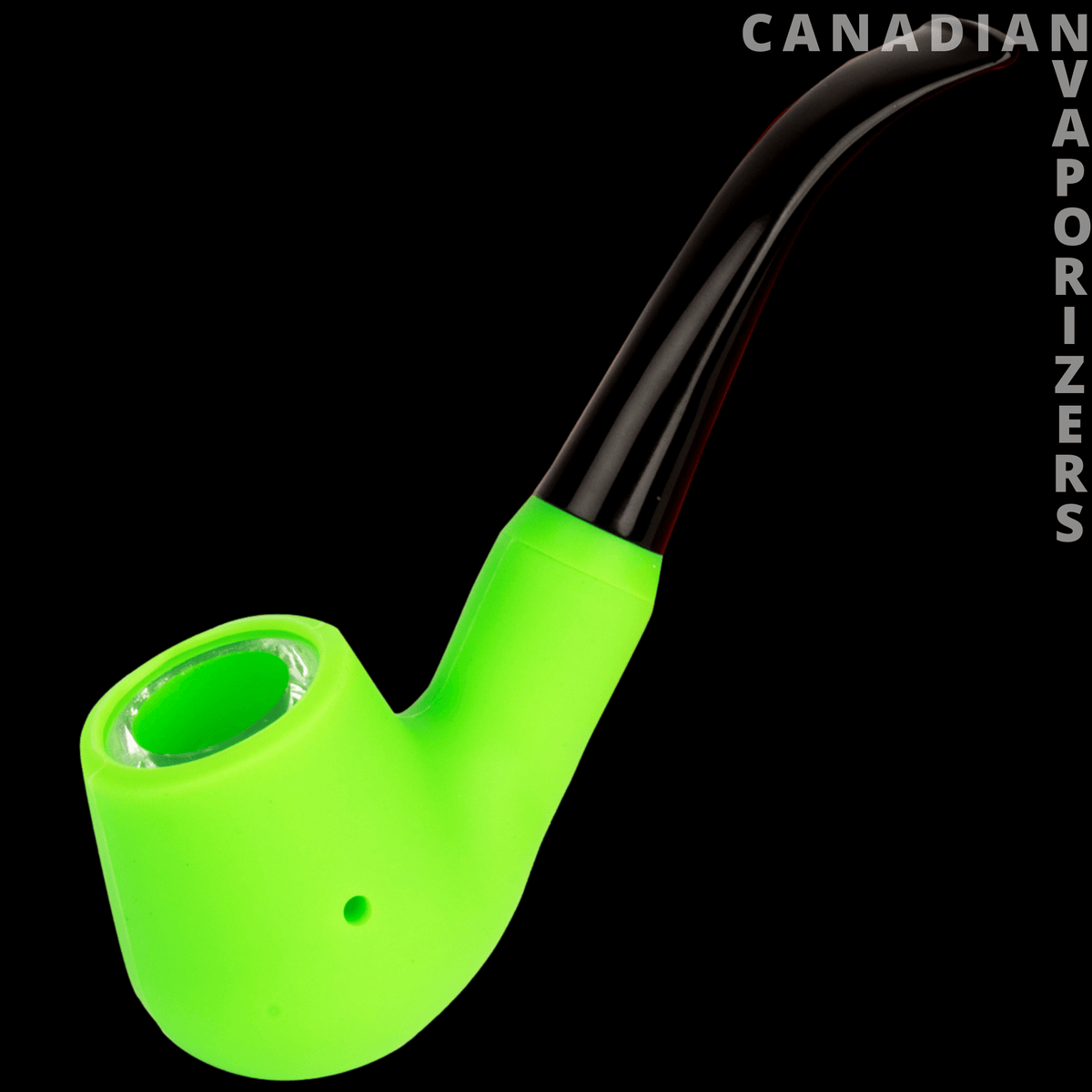 Lit Silicone 5.5" Classic Sherlock Pipe - Bright green silicone Sherlock pipe with a curved black stem and small air hole.