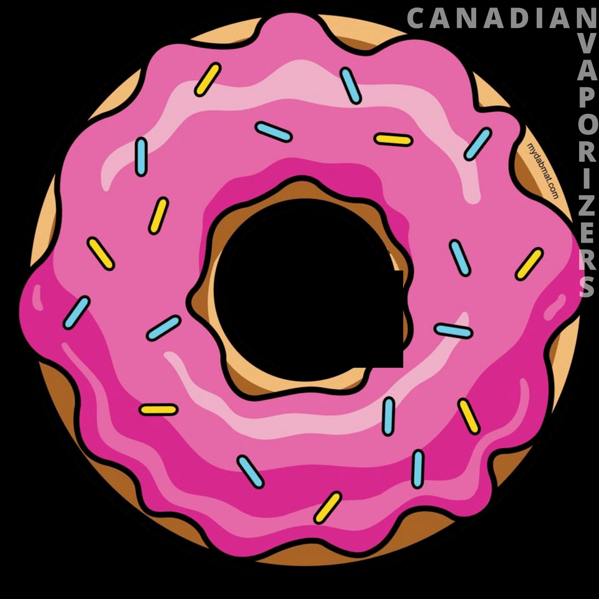 My Dab Mat Doughnut - Round doughnut-shaped dab mat with pink icing, colorful sprinkles, and a black center.