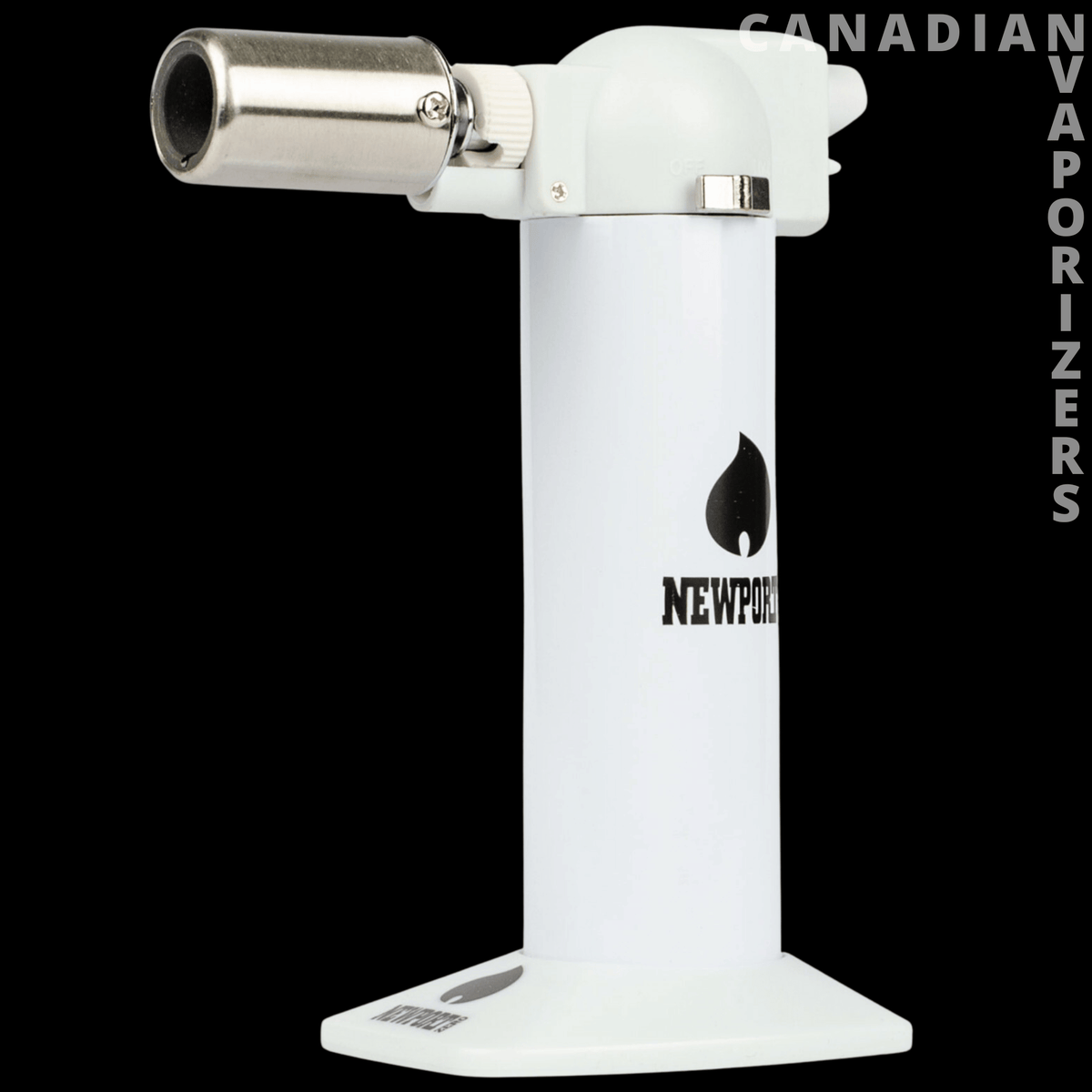 Newport 6" Torch - White Newport 6-inch torch with a metal angled nozzle and wide, stable base.