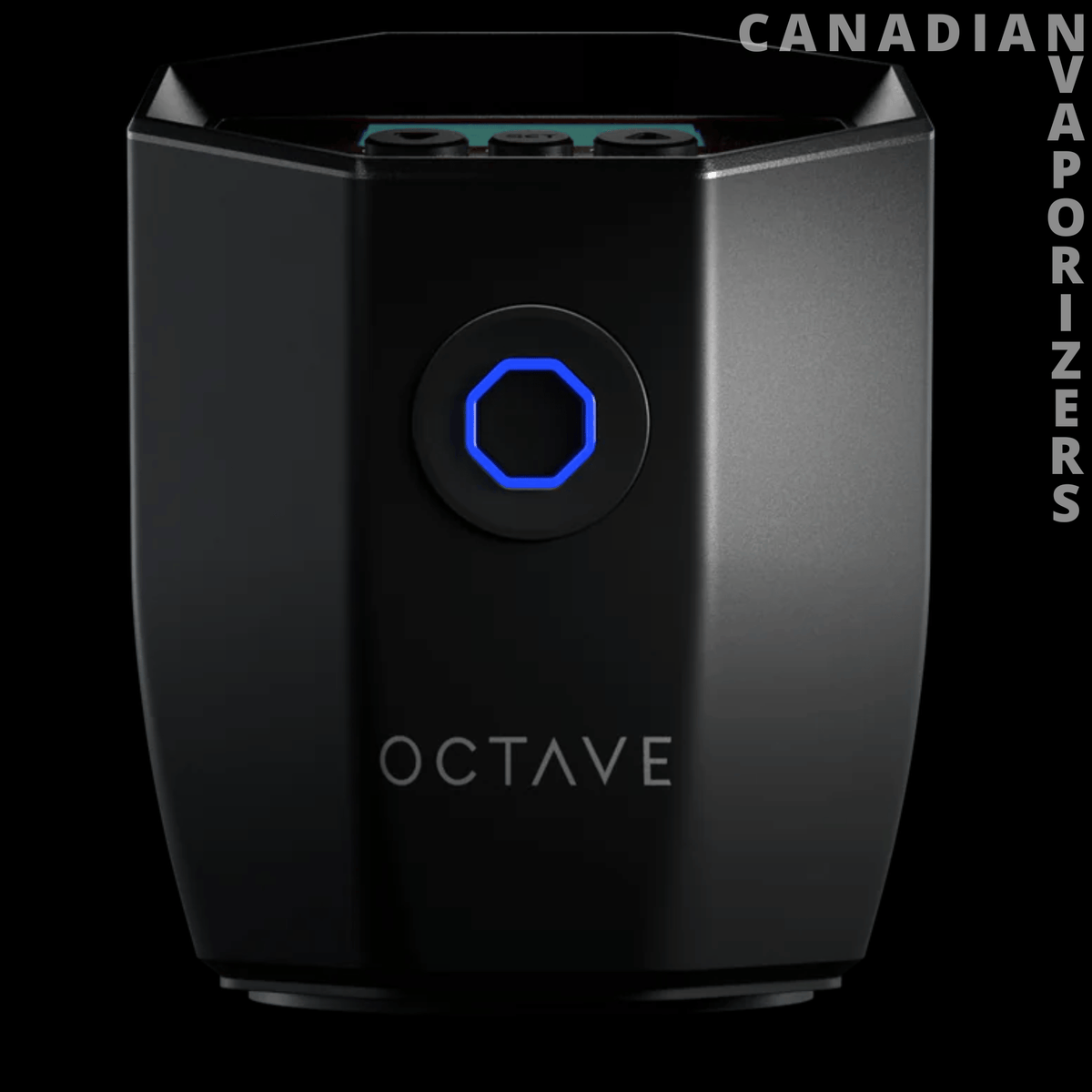 Octave Terp Timer - Black Octave Terp Timer with a faceted silver body and glowing blue octagonal button.