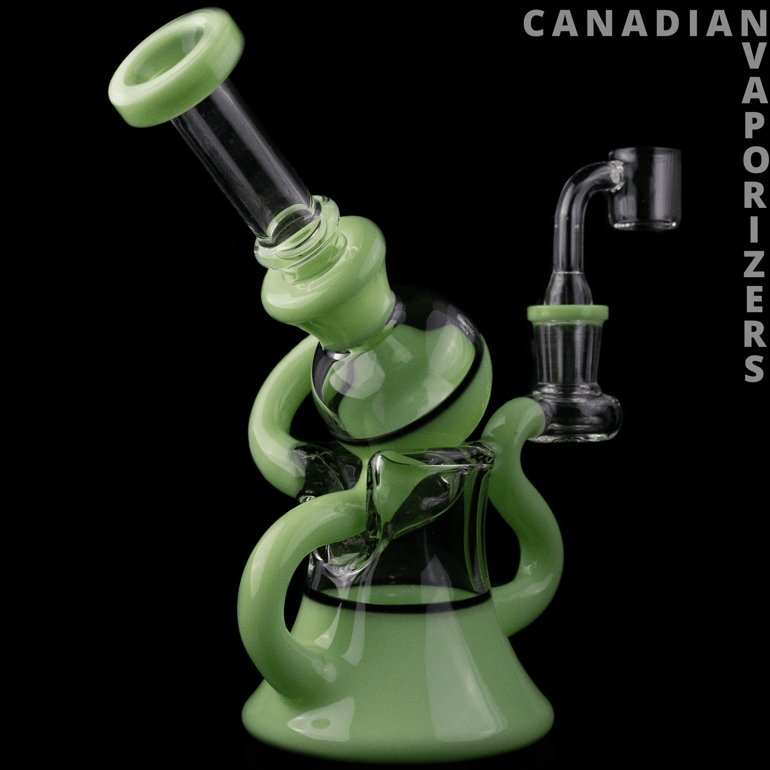 Opal Green | Red Eye Glass 7" Macrophonic Concentrate Recycler with 2 Hole Injection Perc &amp; Quartz Banger - Canadian Vaporizers