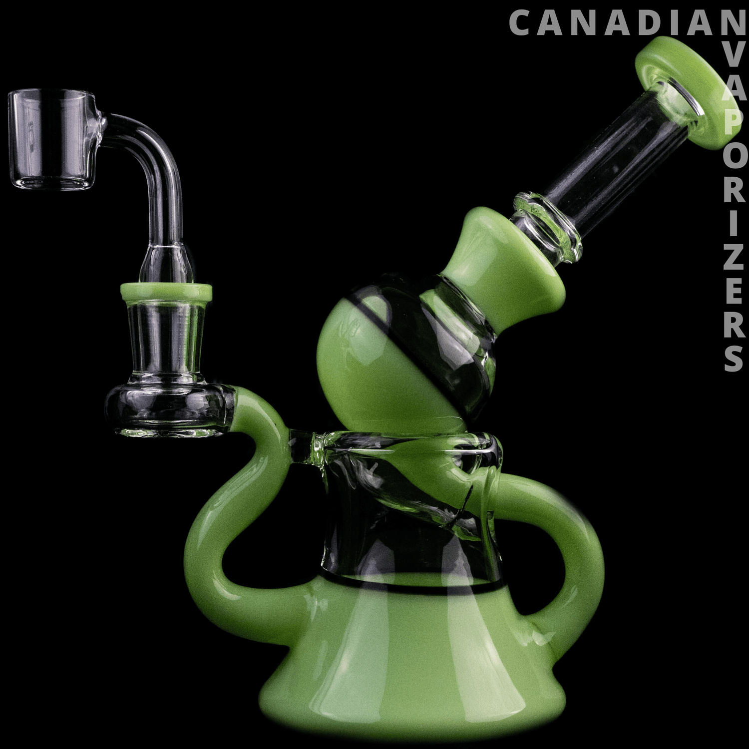 Opal Green | Red Eye Glass 7" Macrophonic Concentrate Recycler with 2 Hole Injection Perc &amp; Quartz Banger - Canadian Vaporizers