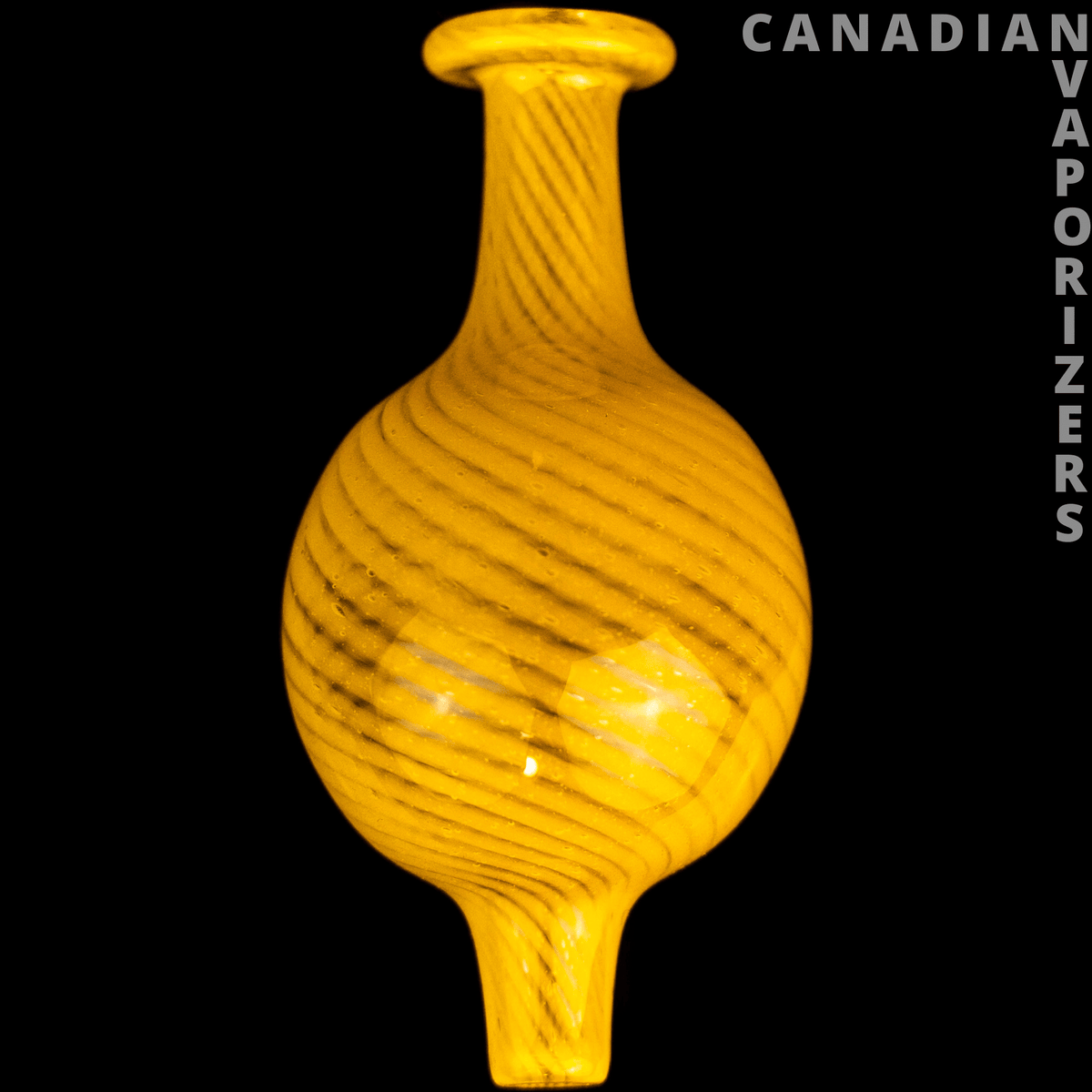 Orange Bubble Carb Cap - Orange glass bubble carb cap with a ribbed, bulbous body and flared top and bottom.