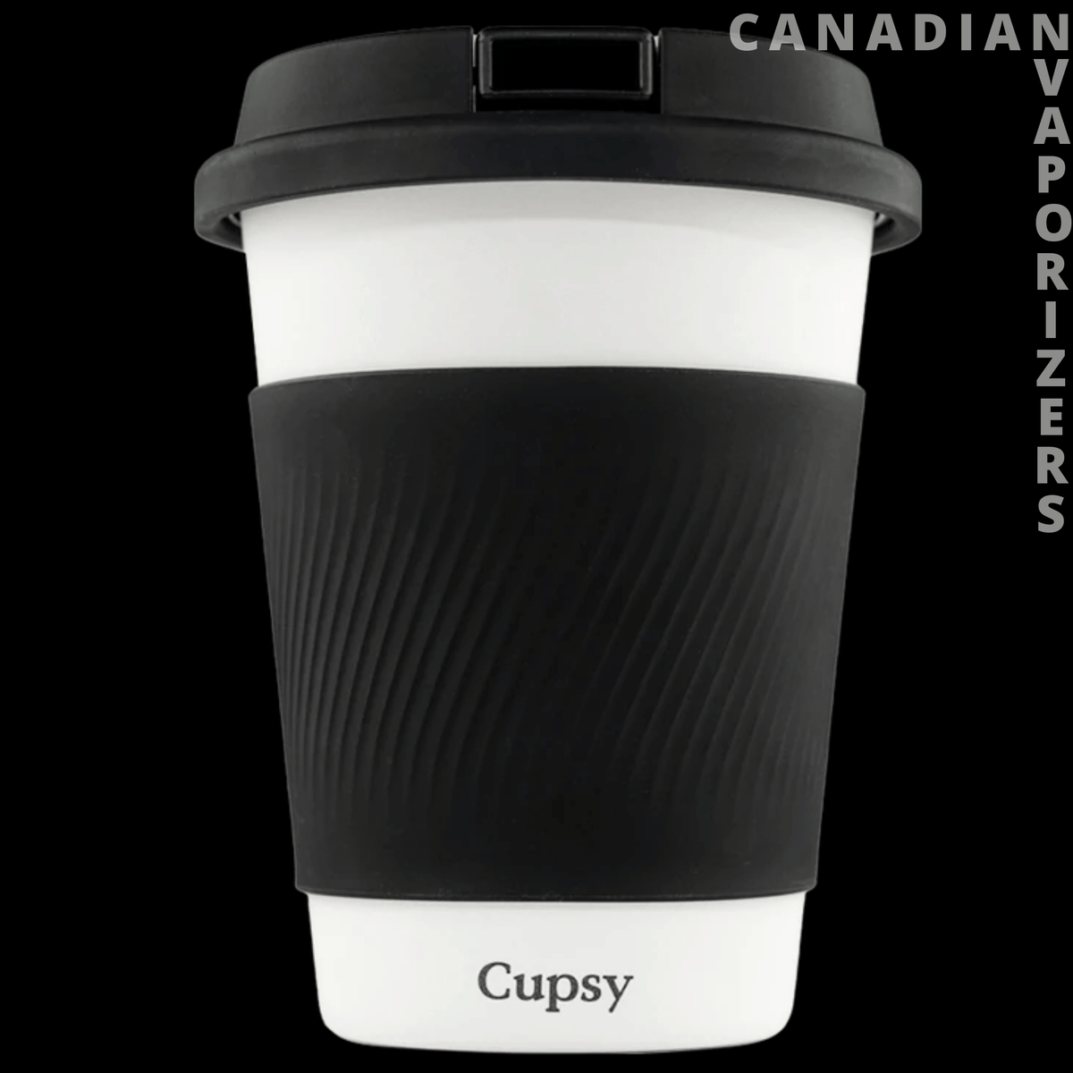 Puffco Cupsy | Water Pipe - White Puffco Cupsy water pipe disguised as a travel cup, with a black textured sleeve and lid.