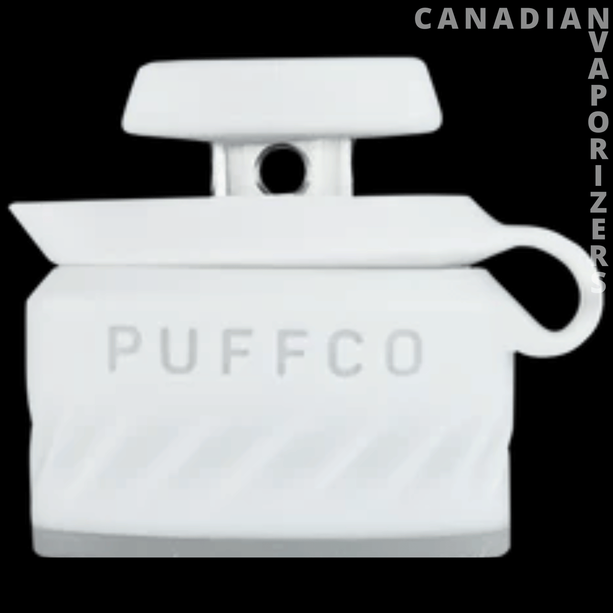 Puffco New Peak Pro Joystick Cap - White Puffco joystick cap with a flat top, circular airflow opening, and embossed logo.