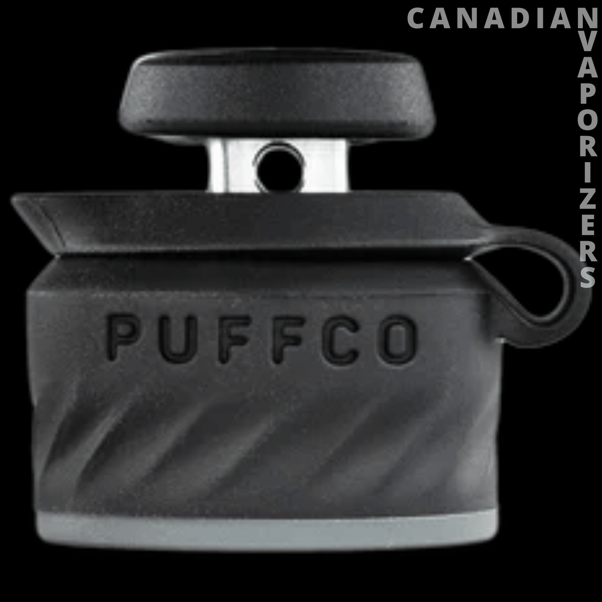 Puffco New Peak Pro Joystick Cap - Black Puffco joystick cap with a textured silicone body, raised logo, and looped side handle.