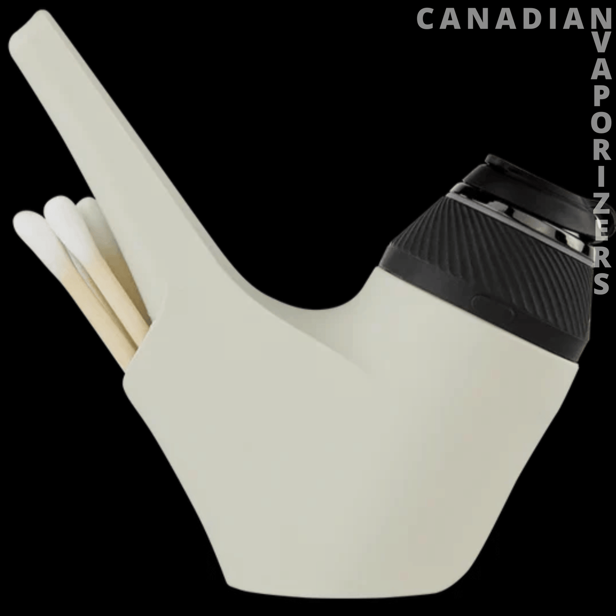 Puffco Proxy Travel Pipe - Ivory Puffco Proxy travel pipe with a tapered mouthpiece, textured black cap, and three white swabs.