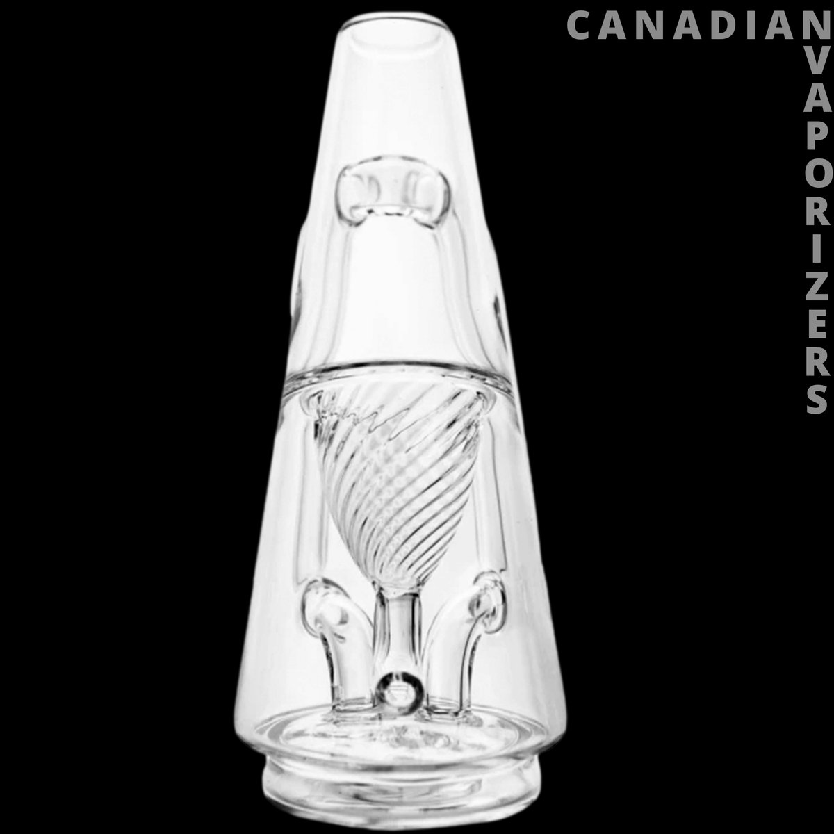 Puffco Ryan Fitt Recycler Glass Mouthpiece - Clear glass recycler mouthpiece with a flared base, tapered top, and ribbed internal chamber.