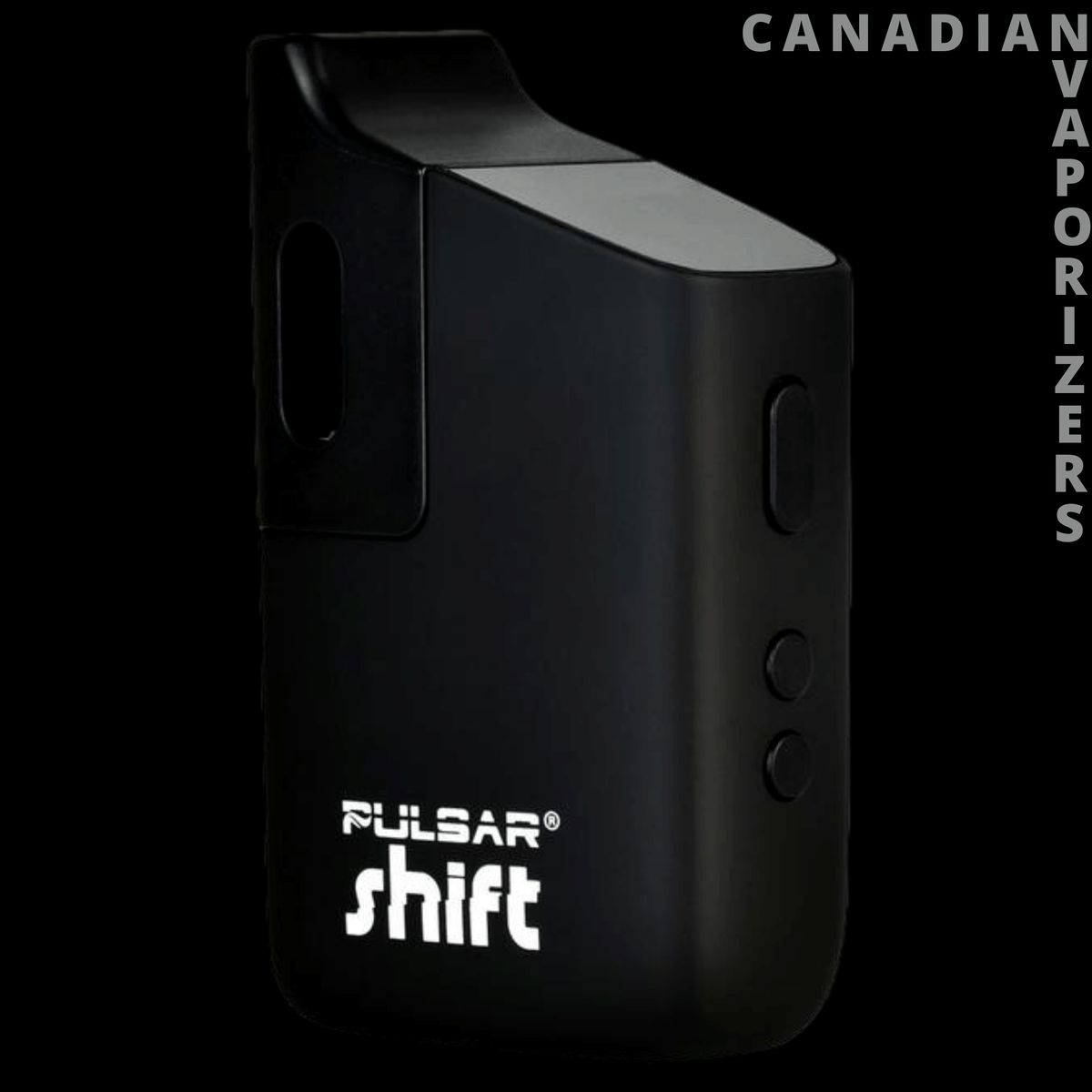 Pulsar Shift Vaporizer - Black Pulsar Shift vaporizer with a compact rounded body, side controls, and white logo.