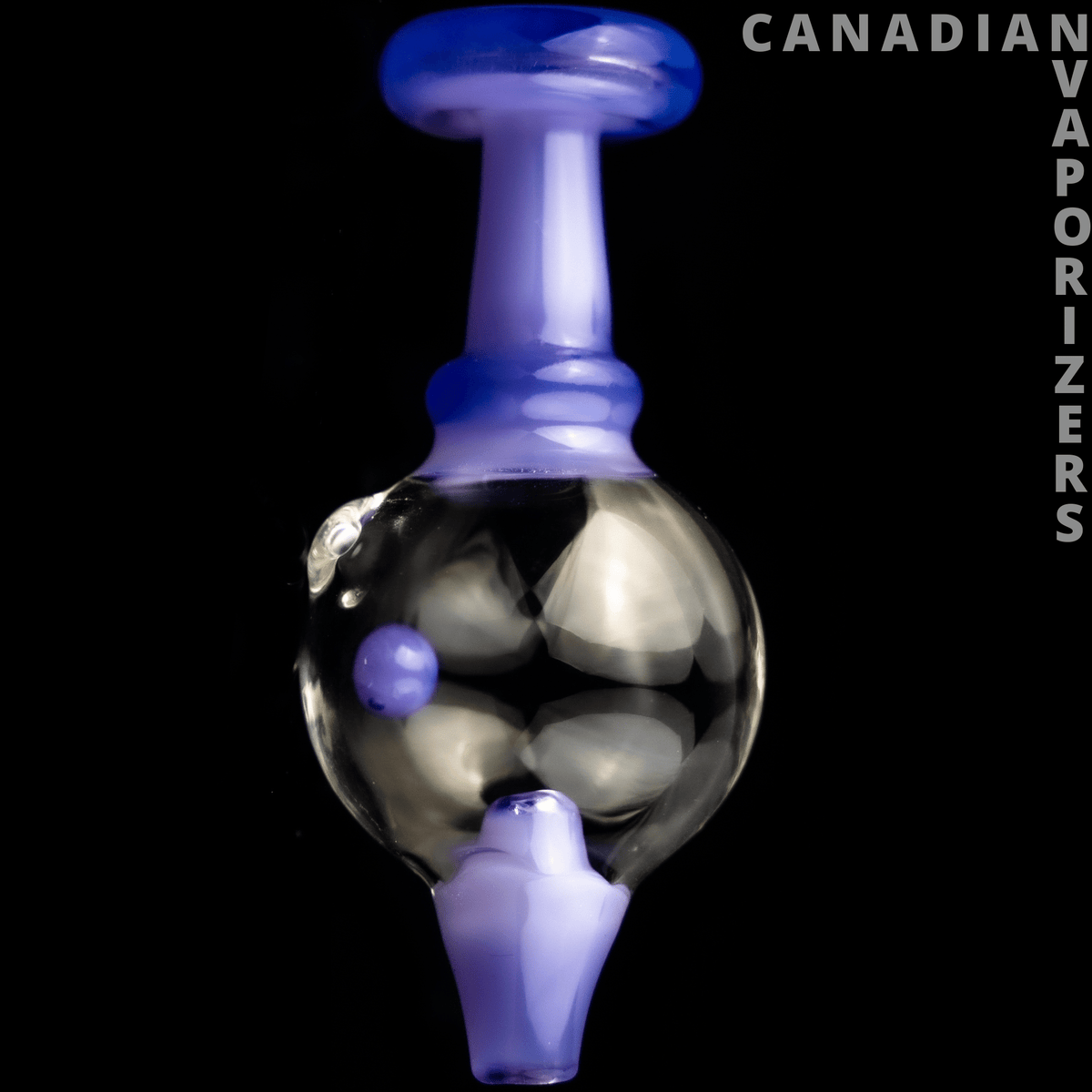 Purple | GEAR Premium Orbit Carb Cap - Purple glass orbit carb cap with a rounded chamber, blue accents, and a mushroom-shaped top.