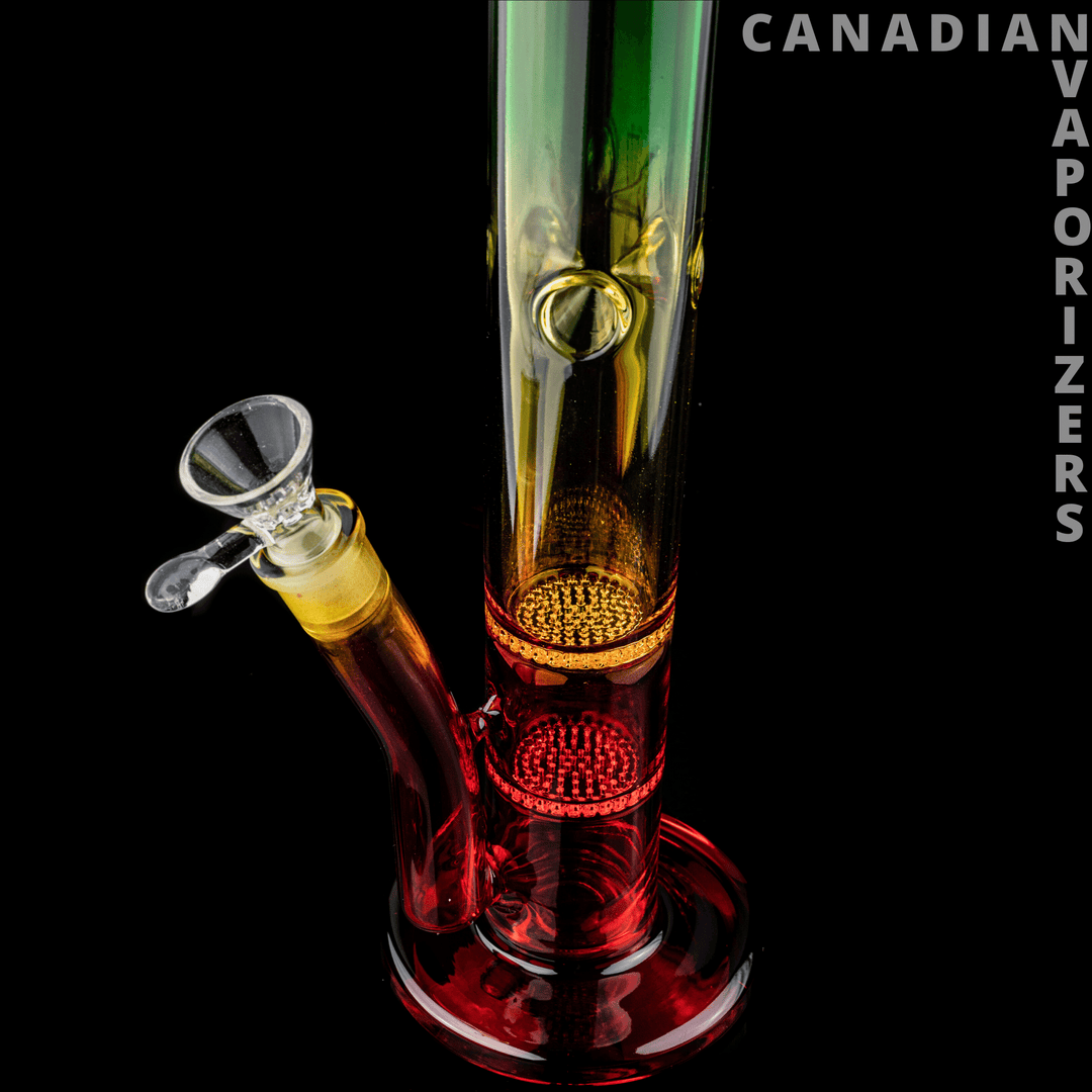 Rasta 17" Day Glow Stemless Tube With Dual Honeycomb Percs - Canadian Vaporizers