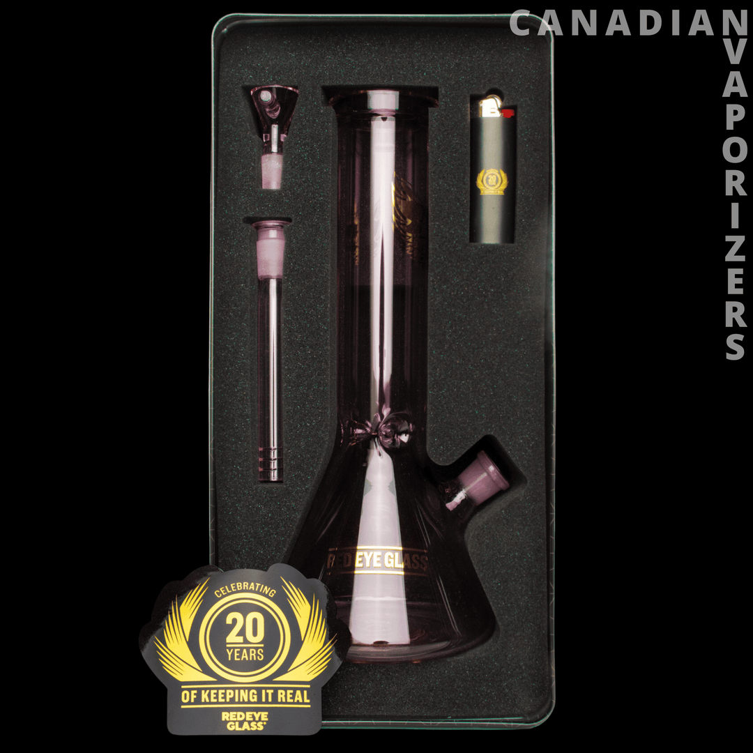 Red Eye Glass 12" 20th Anniversary Beaker Base Water Pipe - Canadian Vaporizers