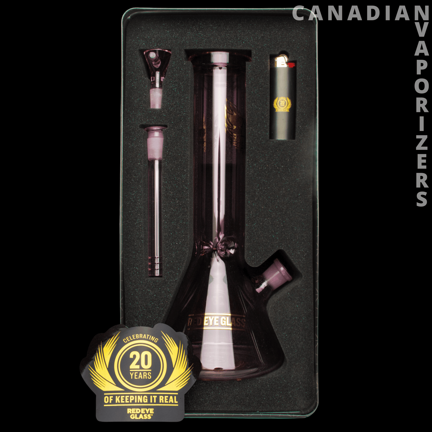 Red Eye Glass 12&quot; 20th Anniversary Beaker Base Water Pipe - Canadian Vaporizers
