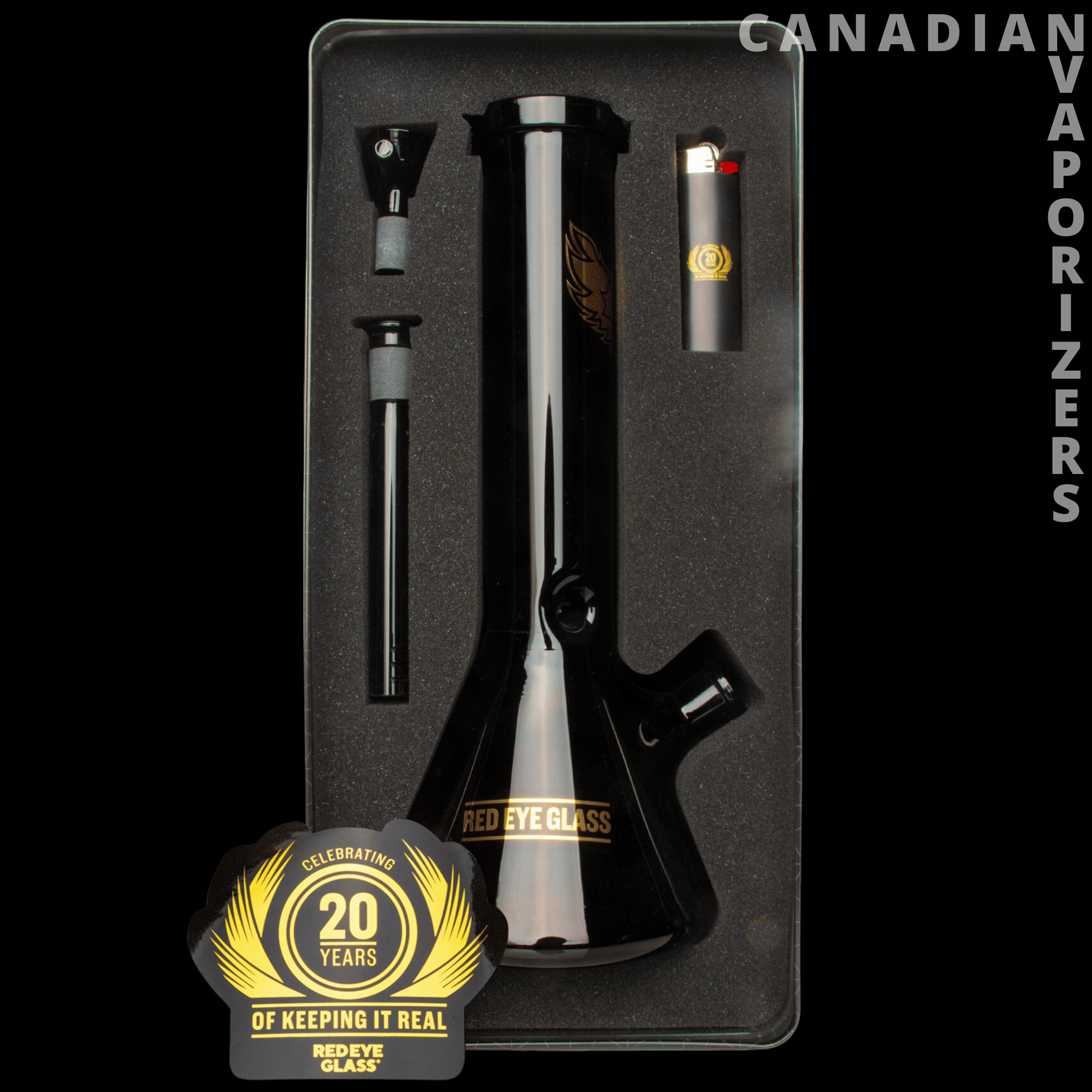 Red Eye Glass 12&quot; 20th Anniversary Beaker Base Water Pipe - Canadian Vaporizers