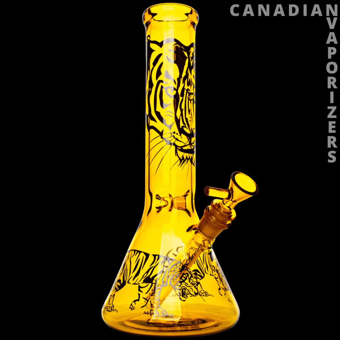Red Eye Glass 12" Honey Gold Tiger Beaker Base Water Pipe - Canadian Vaporizers