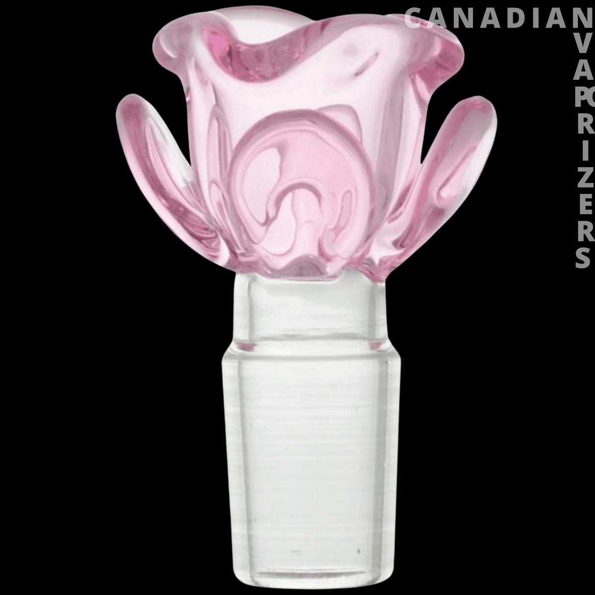 Red Eye Glass 14mm Rose Pull-Out - Translucent pink glass 14mm bowl with a sculpted rose-shaped top and flared petal details.