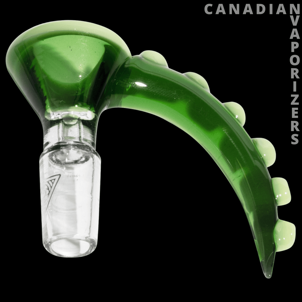 Red Eye Glass 14mm Tentacle Cone Pull-Out - Green glass 14mm pull-out bowl with a clear cone and curved tentacle handle.