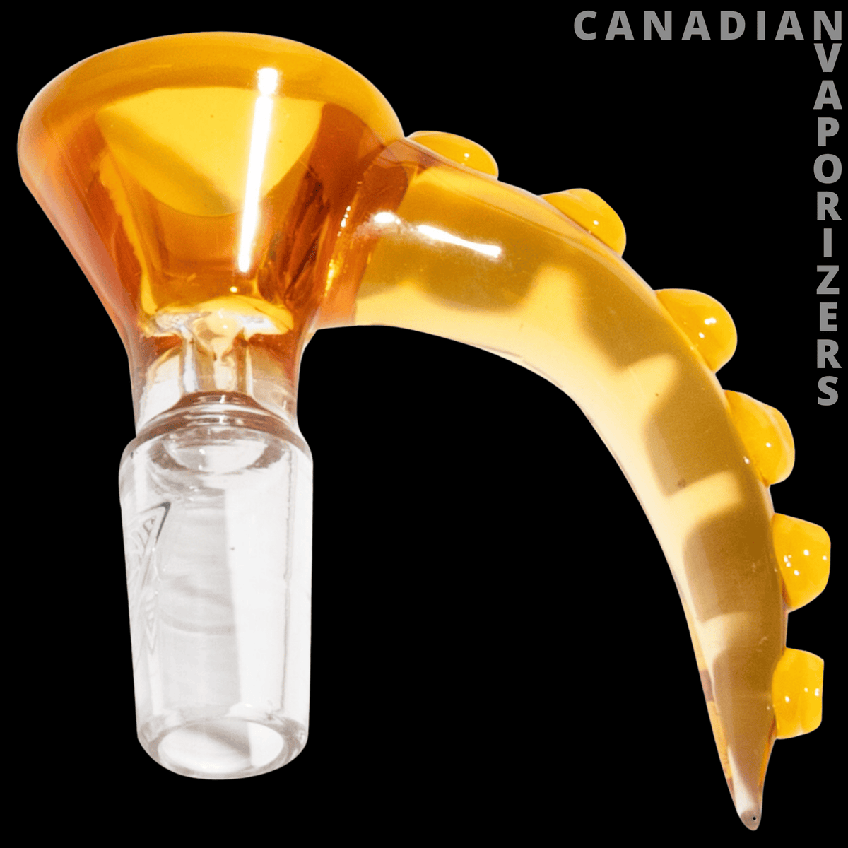 Red Eye Glass 14mm Tentacle Cone Pull-Out - Amber glass tentacle cone pull-out with a clear 14mm bowl joint and textured suction cups.