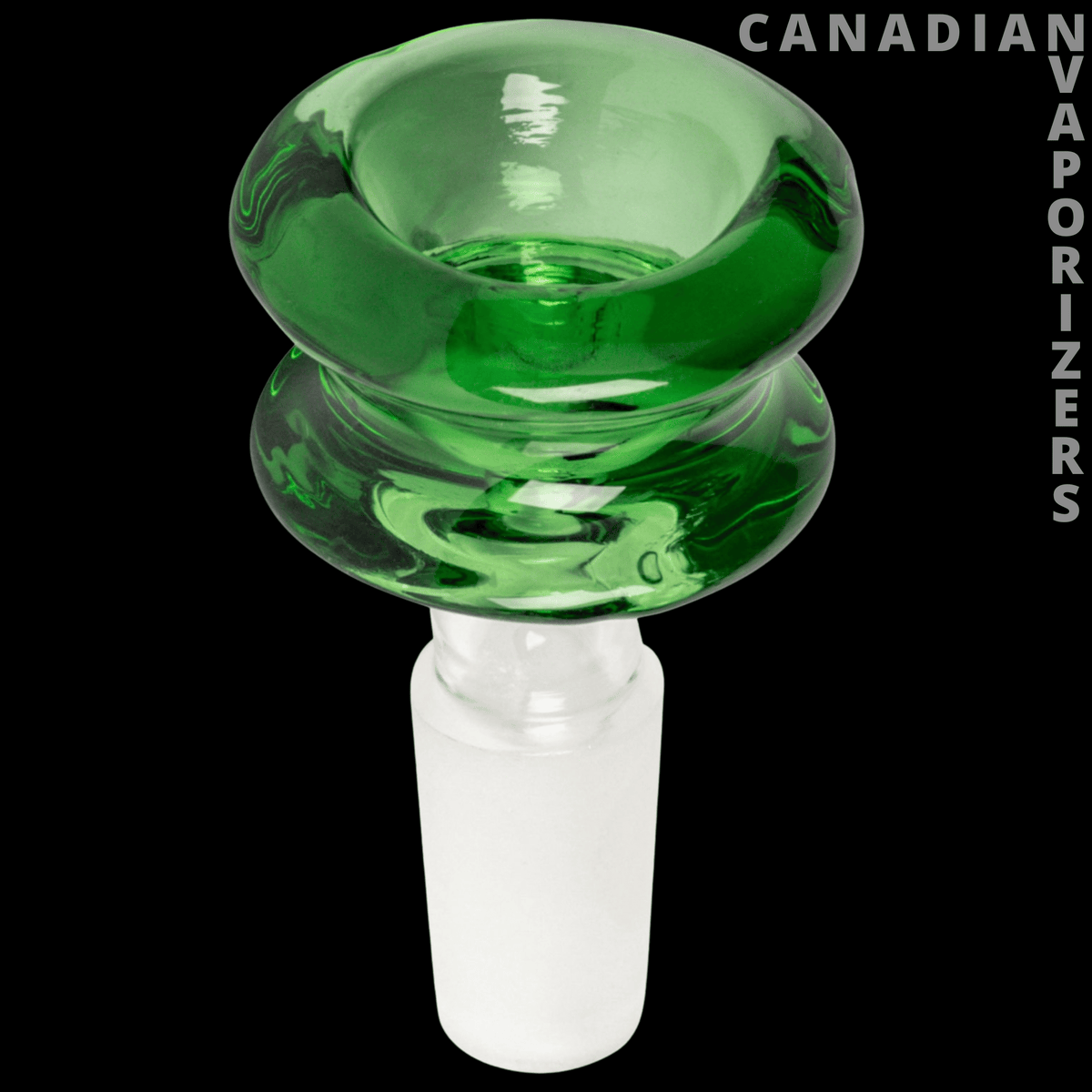 Red Eye Glass 14mm Barrel Pull-Out - Green glass pull-out bowl with a rounded, double-lobed barrel top and frosted white stem.