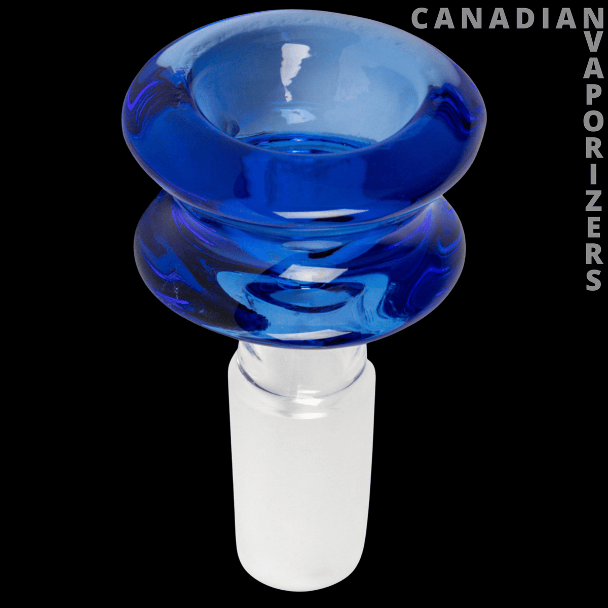 Red Eye Glass 14mm Barrel Pull-Out - Blue glass pull-out bowl with a wide double-ridged barrel and frosted 14 mm stem.