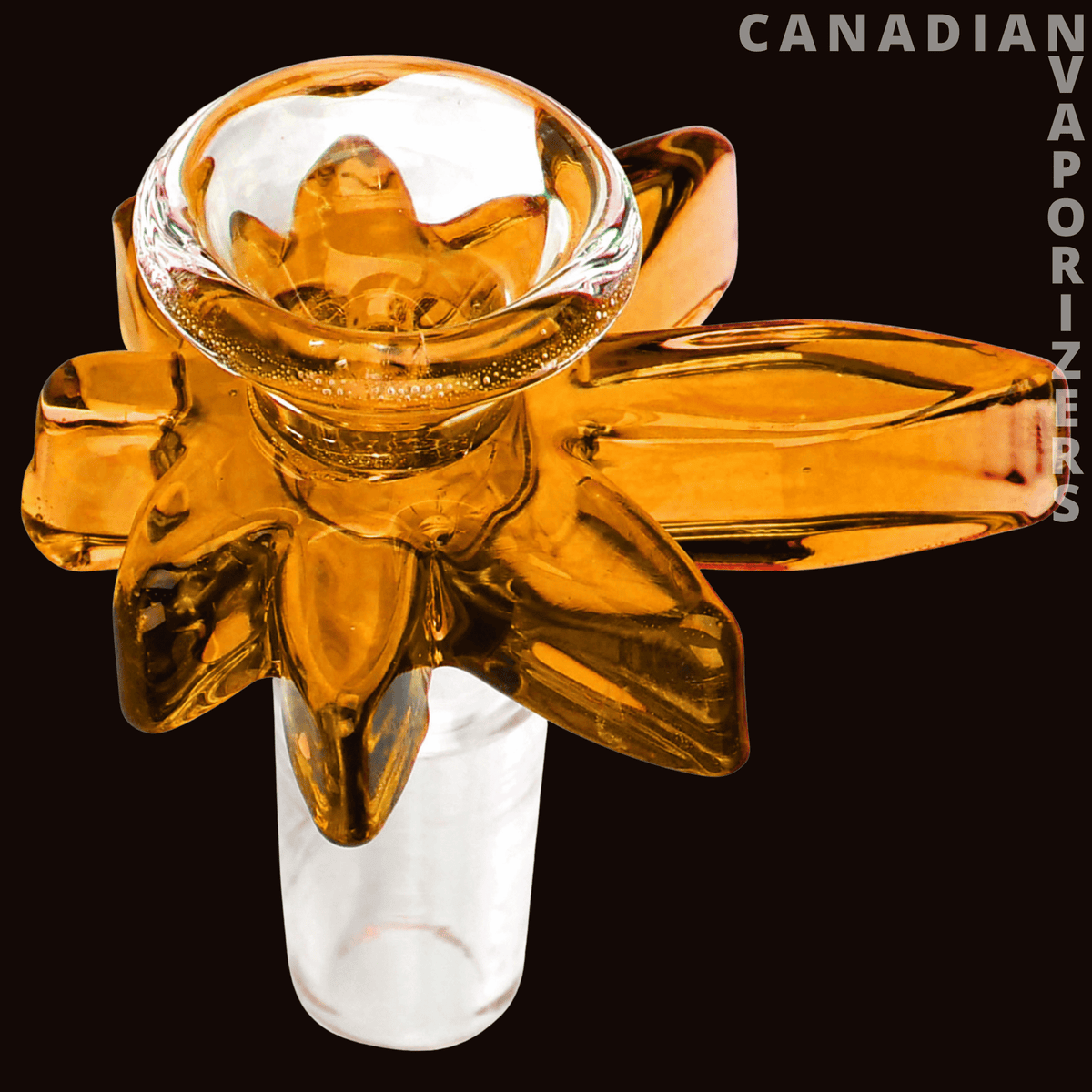 Red Eye Glass 14mm Big Leaf Pull-Out - Amber glass pull-out bowl with a clear rounded cup and sculpted leaf-shaped handle.