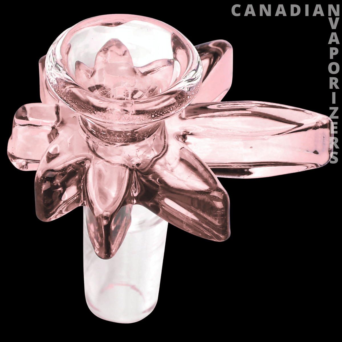 Red Eye Glass 14mm Big Leaf Pull-Out - Translucent pink glass pull-out bowl with a flower-shaped body and clear stem.