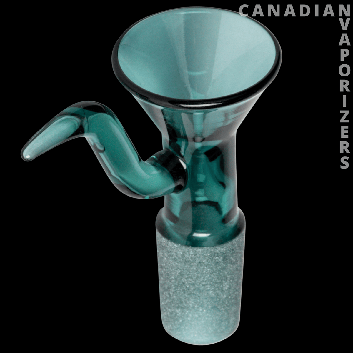 Red Eye Glass 14mm Cone Pull-Out - Teal-tinted glass cone bowl with a curved side pull and frosted textured base.