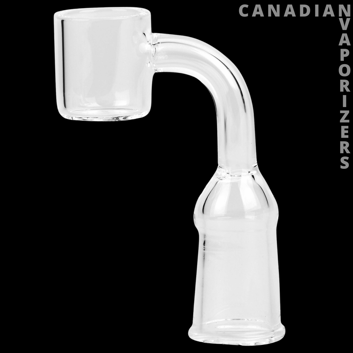 Red Eye Glass 14mm Female 90 Degree Banger - Clear glass 90-degree banger with a cylindrical cup and flared 14mm female joint.