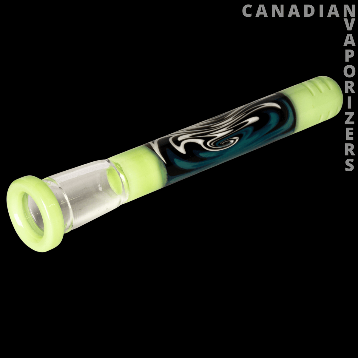 Red Eye Glass 14mm Wig-Wag Diffuser Downstem (130mm) - Jade green glass downstem with a black-and-white wig-wag swirl and frosted joint end.