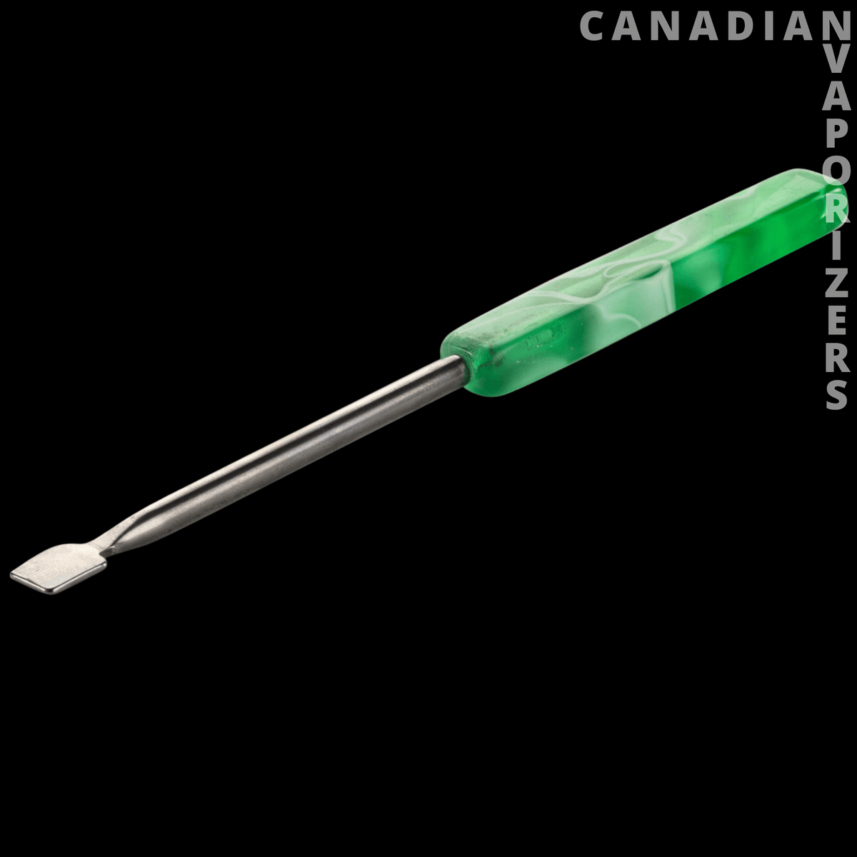 Red Eye Glass 6" Dab Tool - 6-inch dab tool with a translucent green glass handle and flat stainless steel tip.