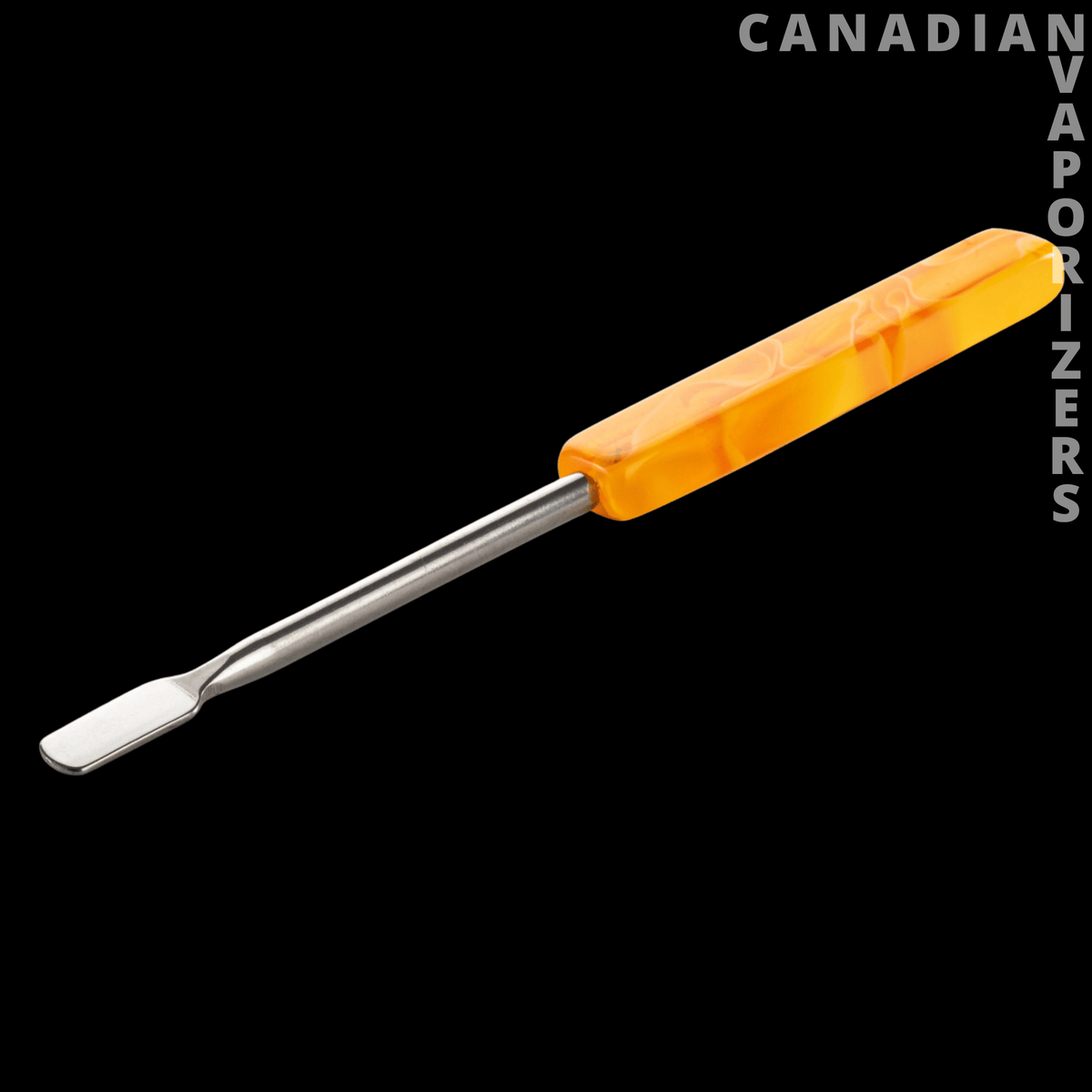 Red Eye Glass 6" Dab Tool - Six-inch dab tool with a bright orange faceted glass handle and slim silver metal tip.