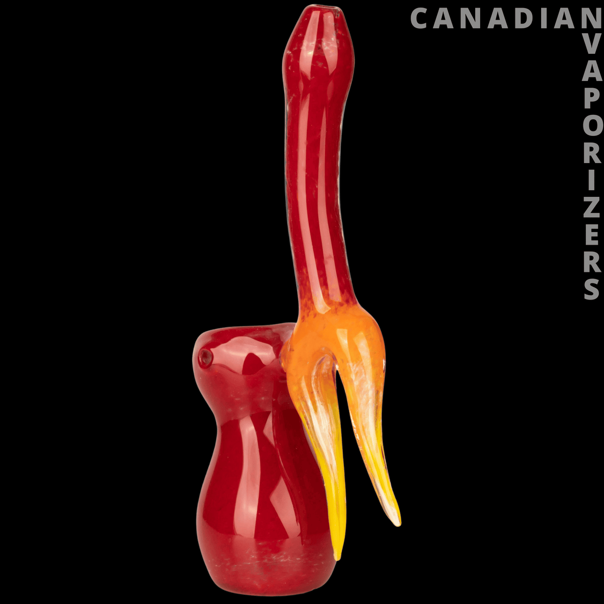 Red Eye Glass | 7.5" Flame Upright Bubbler (Limited Edition) - Red-and-orange flame-shaped glass bubbler with a rounded red base and tall upright stem.