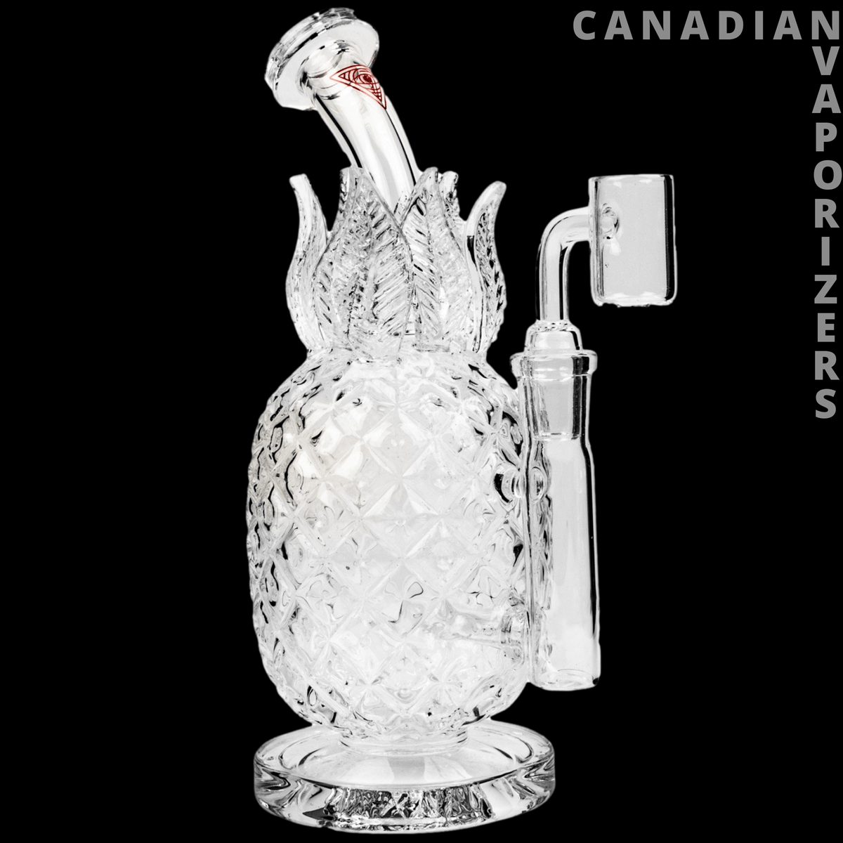 Red Eye Glass | 8.5" Pineapple Concentrate Rig - Clear glass pineapple-shaped concentrate rig with textured body, angled mouthpiece, and side-mounted chamber.