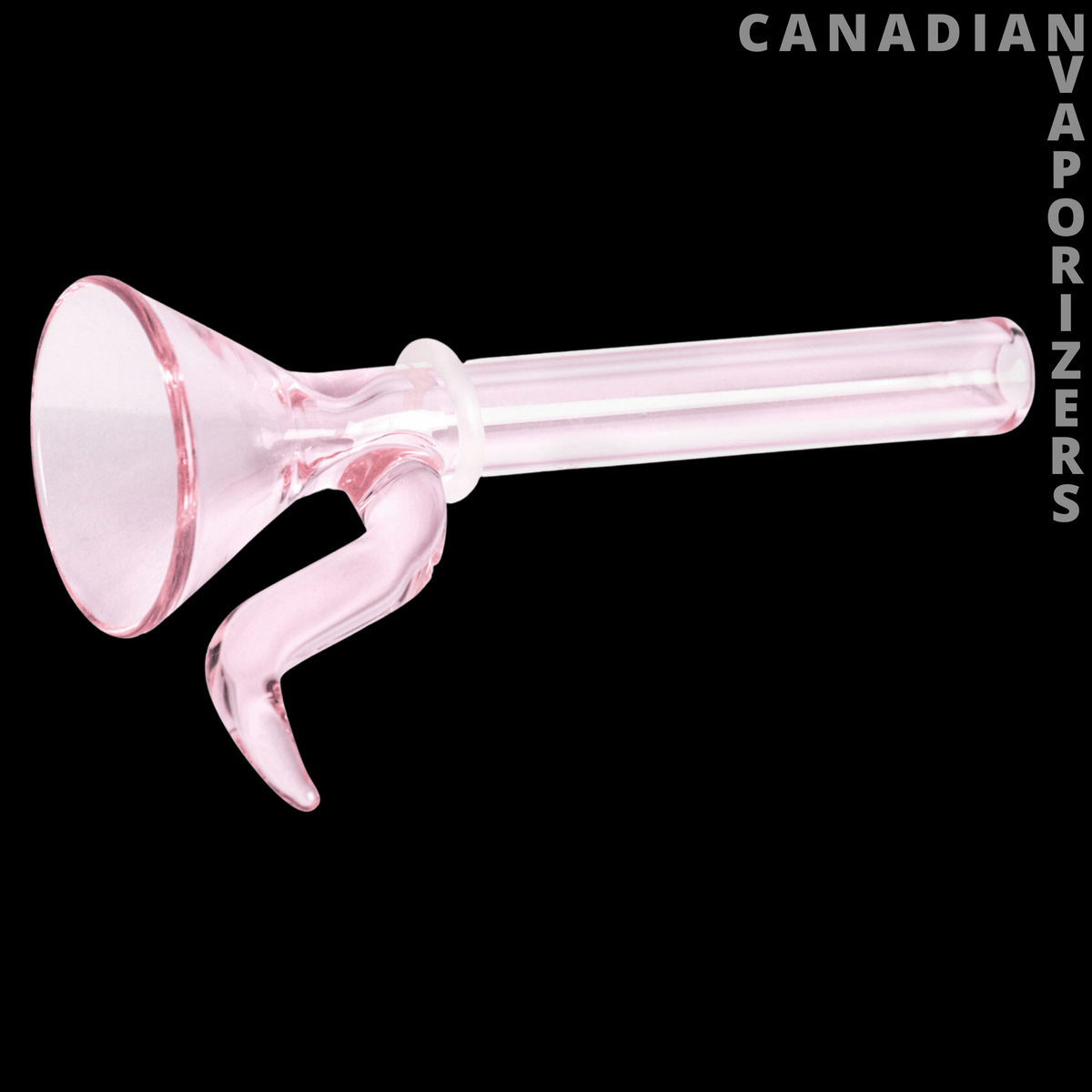 Red Eye Glass 9mm Cone Heavy Wall Pull-Out - Translucent pink glass cone with a flared bowl, thick straight stem, and curved pull-out handle.
